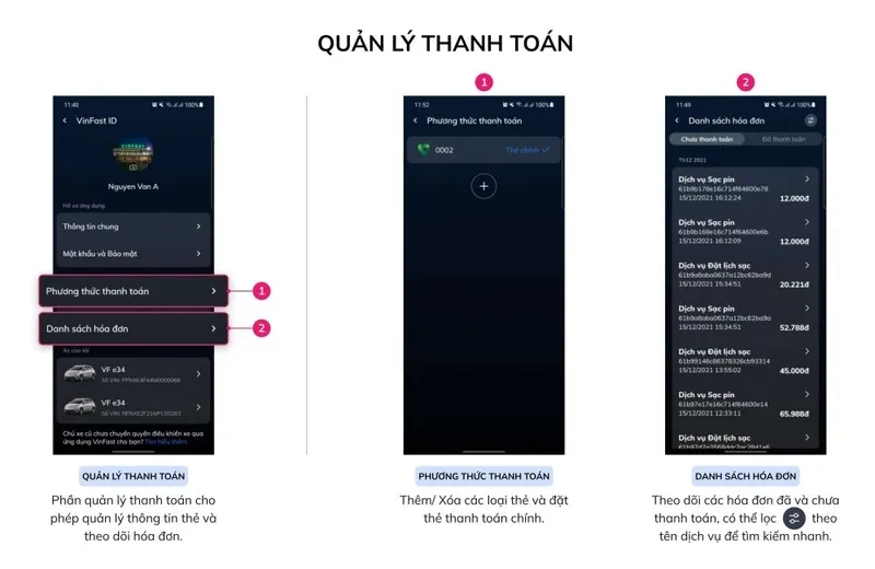 Thanh toán phí thuê pin ô tô điện VinFast qua ứng dụng