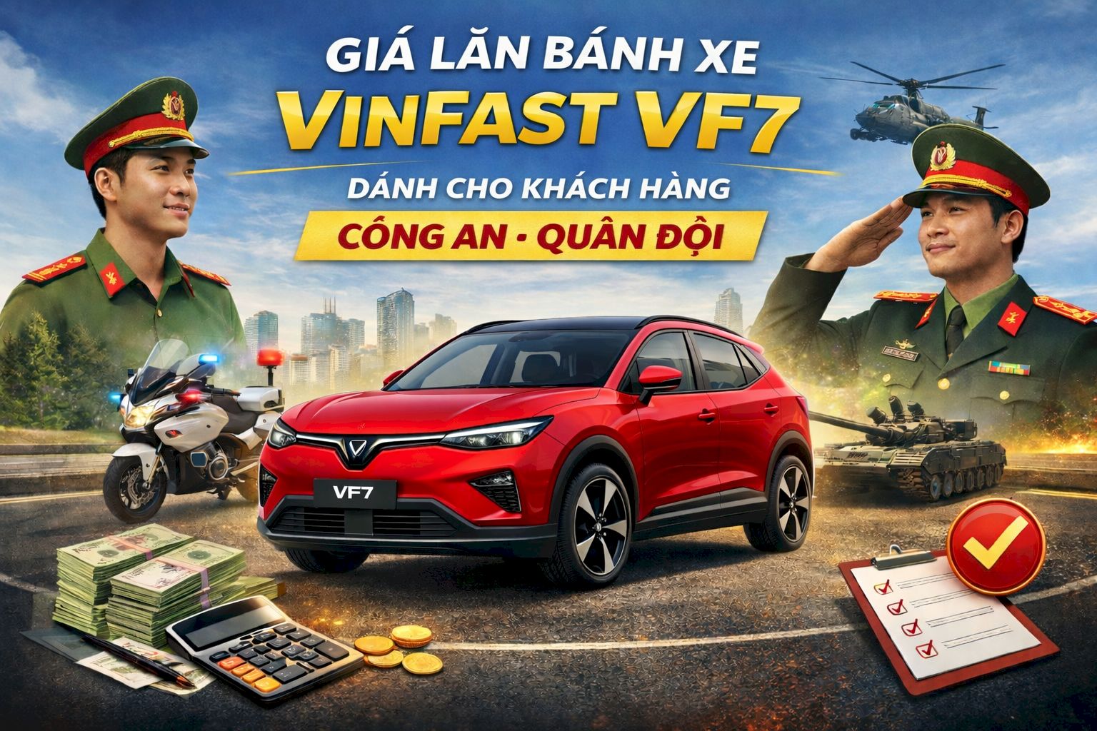 Giá Lăn Bánh Xe VinFast VF7 Dành Cho Khách Hàng Công An, Quân Đội Mới Nhất 2026