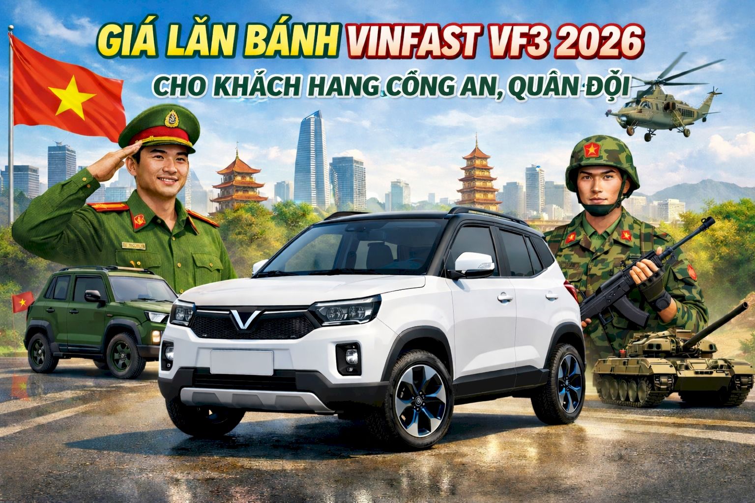 GIÁ LĂN BÁNH VINFAST VF3 2026 CHO KHÁCH HÀNG CÔNG AN, QUÂN ĐỘI – CẬP NHẬT MỚI NHẤT